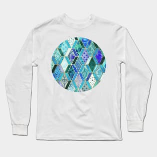 Sapphire & Emerald Diamond Patchwork Pattern Long Sleeve T-Shirt